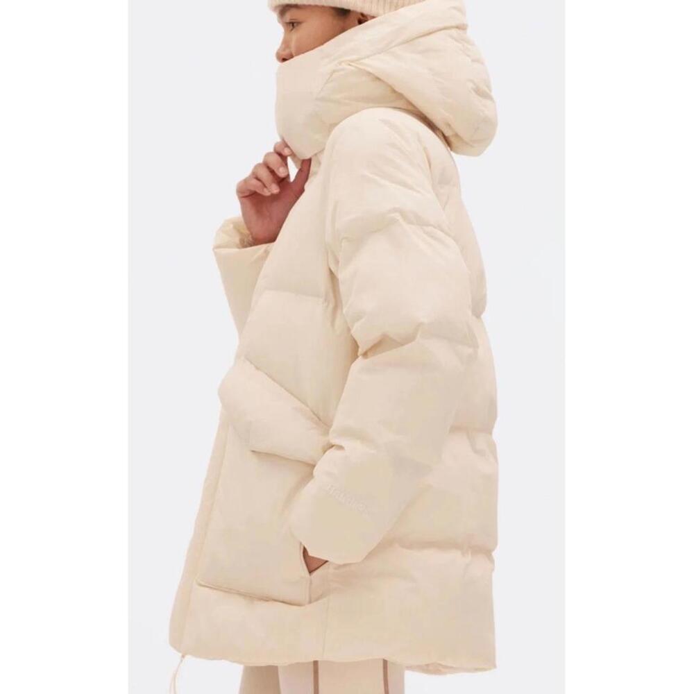 Halfdays Womens Wheeler Parka Puffer Jacket Oatmilk Hooded Relaxed Ski Snow M - Picture 4 of 11